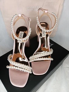 Sandalias Badgley Mischka Feisty Perla Tacón Bloque Talla 7 Rosa Satinado Boda Baile de graduación - Imagen 1 de 10