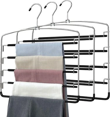 5 Tier Pants Hangers, 3-Pack Metal Space Saving Hangers with Swing Arm for Jeans - Image 1 of 3