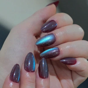 STILETTO SHORT *FIRE & ICE CAT EYE* Full Cover 24 Nail Tips Press On Glue Set! - Picture 1 of 4