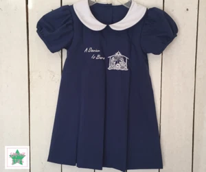 New SMOCK STARS Girls Christmas Dress Nativity Manger Blue Puff Sleeve NWT - Picture 1 of 3