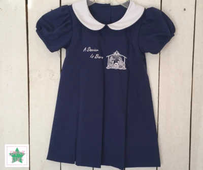 New SMOCK STARS Girls Christmas Dress Nativity Manger Blue Puff Sleeve NWT - Image 1 of 3