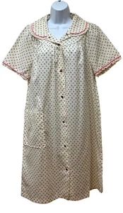 Vintage Dainty Floral Cotton Lace House Dress Nightgown Snap Button Front M - Picture 1 of 10