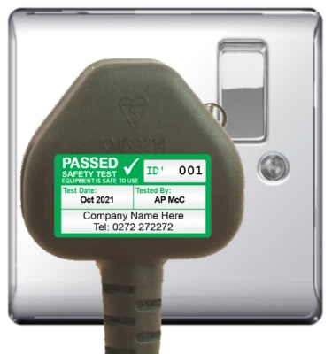 1040 Personalised PAT Testing Labels - 4th Edition - For Plugs size 38 x 21 mm - Image 1 of 2