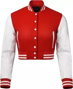 Warrior Gears Cropped Varsity Jacket Women - Leather Sleeves and Pure Wool Body - Picture 1 of 4