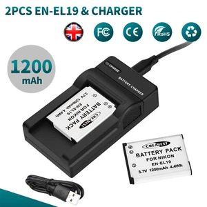2× EN-EL19 Battery+ Charger For Nikon Coolpix S100 S2500 S2600 S2900 S4100 S7000 - Picture 1 of 18