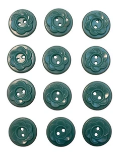 Vtg Colt Set Of 12 Flower Design 5/8” Green Plastic 2-Hole Buttons #28 - Picture 1 of 13