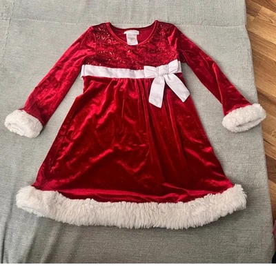 Bonnie Jean Red Velvet Santa Dress Girls Size 6 Long Sleeve Holiday Bow - Image 1 of 4