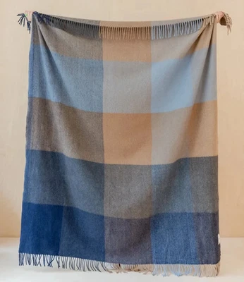 New Tartan Blanket Co "TBCo" Blue Herringbone Plaid Wool Blend Blanket-MSPR $132 - Image 1 of 3