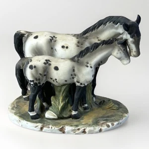 VTG Porcelain Horse Figurine MARE AND FOAL  Black And White Spotted 6x8 Inches  - Picture 1 of 7
