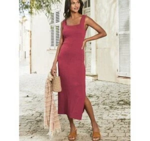 Peruvian Connection NEW Square Neck Knit Midi Dress Red NWT Sm - Picture 1 of 7