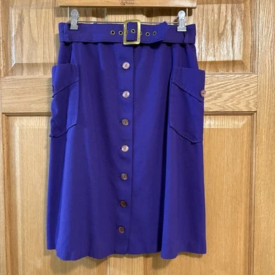 De Colección 70’s 80’s Púrpura Vivo Línea A Midi Falda Mujer’s 4/6 S Completo Botón Mini Foto 1 de 4