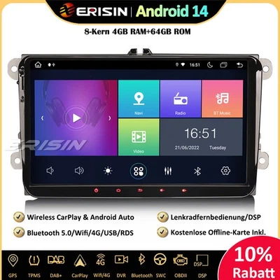 9" Android 14 Autoradio GPS Navi Für VW Polo 6R Passat Golf 5/6 Caddy Jetta SEAT - Bild 1 von 4