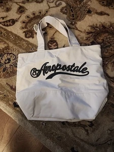 Aeropostale Tasche Strand Buchtasche - groß - 100% Baumwolle - weiß neu mit Etikett - Bild 1 von 11