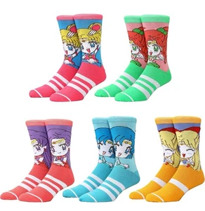 Sailor Moon 5 Pairs Men Crew Socks Fits Shoes Size 6-12 - Picture 1 of 7