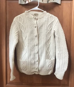 Damen Irland Wolle Zopfmuster Rauten Bommel Popcorn Strick Cardigan - Bild 1 von 10