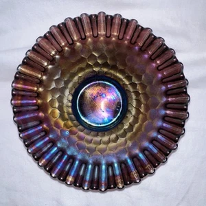 Dugan Amethyst Honeycomb and Beads Crimped Edge 7" Carnival glass Plate (scale) - Picture 1 of 8