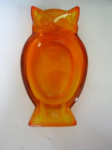 Cenicero vintage de vidrio vikingo caqui naranja búho plato de baratija brilla 9" - Imagen 1 de 4