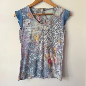 Y2K Fairy Top Damen klein romantisch Rüschen Strass Boho Blumen feminin - Bild 1 von 8