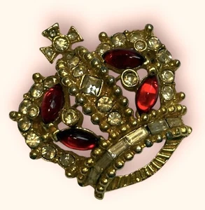 Bellini Crown Brooch Vintage Red Rhinestones Gold Tone 80’s Estate - Picture 1 of 5