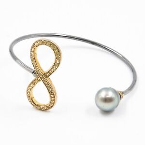 1.43ct Natural Pearl & Sapphire 925 Sterling Sliver Bangle in Black Rhodium