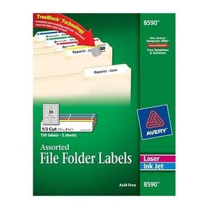 Etiquetas de carpeta de archivos surtidas Avery TrueBlock 1/3 corte láser inyección de tinta 150Pk 8590 - Imagen 1 de 8