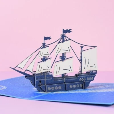 3D Pop UP card greeting card thanks card birthday card blue sailboat sailing — 第 1/4 张图片
