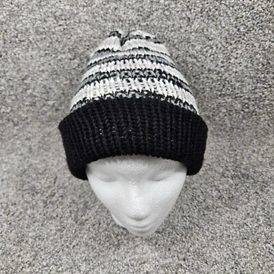 Sombrero Tejido Hecho a Mano Gorro Toque Tobogán S/M Negro/Gris/Blanco Reversible Elástico Foto 1 de 4