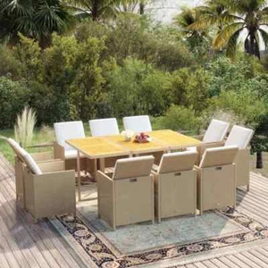 NNEVL 11 Piece Garden Dining Set with Cushions Poly Rattan Beige - Picture 1 of 10