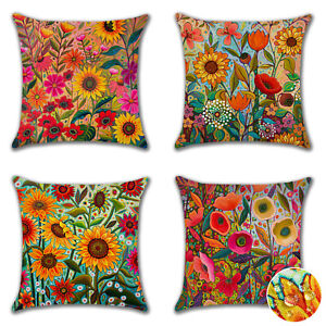 Waterproof Cushion Covers 45x45 cm Set of 1/4 Colorful Flowers Pillow Case