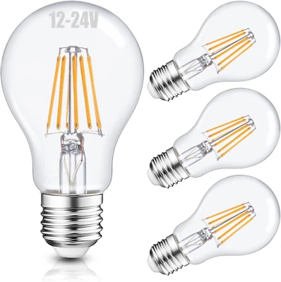 Efficient 12V LED Bulb 6W 600Lm - E26/E27 Base - 12-24V AC/DC - 4 Pack - Ideal f - Image 1 of 4