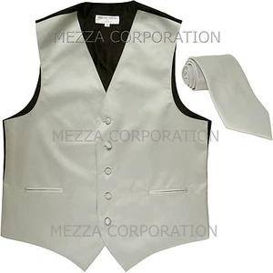 New Men's Vesuvio Napoli Tuxedo Vest Waistcoat Necktie prom wedding party Silver - Picture 1 of 4