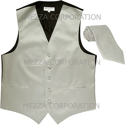 New Men's Vesuvio Napoli Tuxedo Vest Waistcoat Necktie prom wedding party Silver - Image 1 of 4