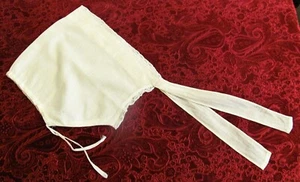 Antique VTG Colonial Women's White Cotton Bonnet Hat Handmade of Flour Sack Sewn - Picture 1 of 9
