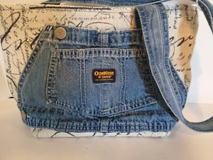 Handmade Blue Jeans Denim Purse 12'IN BLUE/ CREAM MADE WITH CHILD Oshkosh Bibs - Imagen 1 de 24