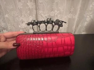 Edgy Red Croc-Embossed Skull Clutch - Picture 1 of 3