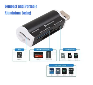 All in One Aluminium USB Multi Card Reader SD SDHC SDXC Micro SD Memory Stick M2 - Picture 1 of 4