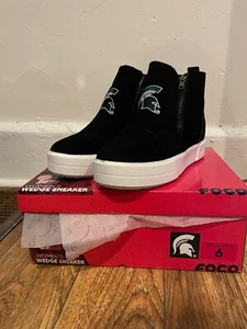 Sneakers Spartans Black Wedge Women’s Size 6 FOCO Michigan State Shoes Apparel - Picture 1 of 9