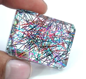 Natürlicher zertifizierter 148,60 ct mehrfarbiger Rutilquarz loser Edelstein Smaragd - Bild 1 von 4