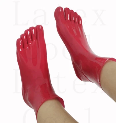 LATEX COOL 100% Latex Rubber Knöchel Toe Socks Club Rot Zehensocken Unisex S-XL 0.4mm