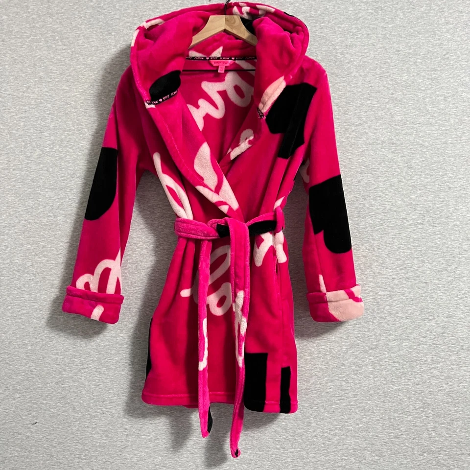 Roupão Betsey Johnson Feminino XS/S Extra Pequeno Lã Rosa Amor Lábios Corações Aconchegante - Imagem 1 de 4