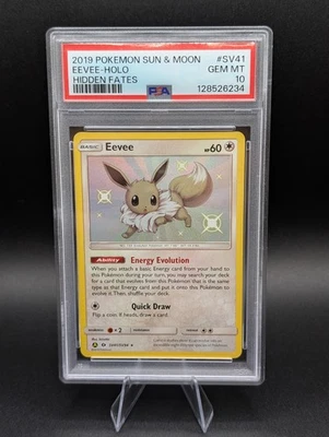 2019 POKEMON SUN & MOON HIDDEN FATES #SV41 EEVEE-HOLO PSA 10 - Image 1 of 2