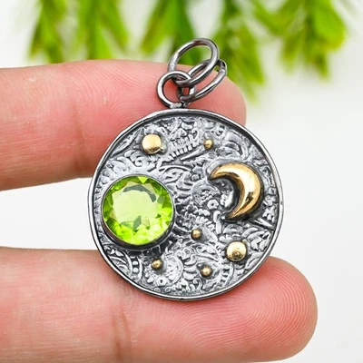 Peridot Gemstone Handmade 925 Sterling Silver Jewelry Pendant Gift For Wife - Image 1 of 4