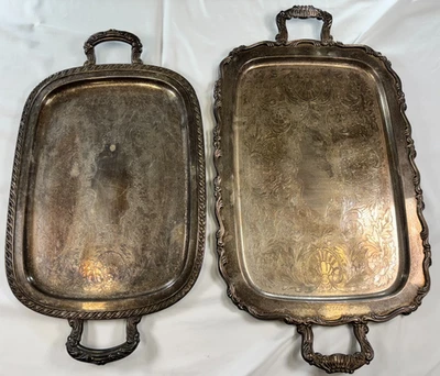 Lote de 2 bandejas de mayordomo y bandeja para servir rectangulares Oneida plateadas de colección EE. UU. Foto 1 de 4