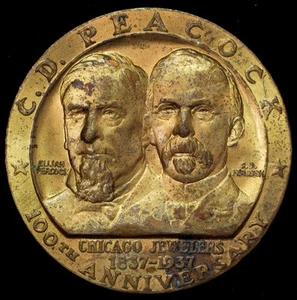 1837 - 1937 Chicago, IL C. D. Peacock Jewelers 1871 Fire Relic Vault Medal Brass - Picture 1 of 2