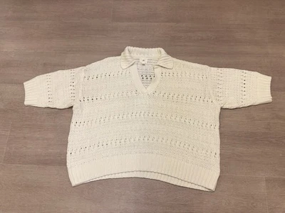 H&M Cream/off White 3/4 Sleeve V-neck Collared Knitted Jumper Size XL - Image 1 of 4