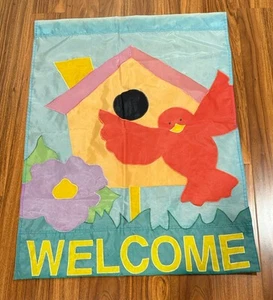 Vintage Welcome Birdhouse Nylon Embroidered House Garden Flag 40” x 28” - Picture 1 of 4