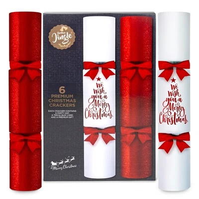 abeec Premium 14" Weihnachtsknacker 6er Pack | Elegantes Rot & Weiß Design - Bild 1 von 4