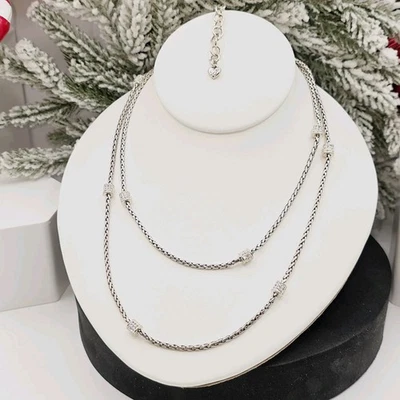 "Collar largo clásico Brighton Meridian Petite 40"" estación de cristal plateado" Foto 1 de 4