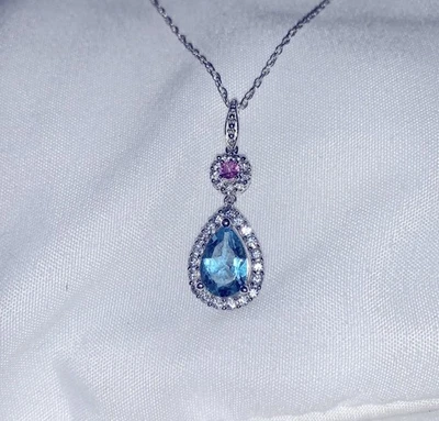 Colar de prata esterlina 925 safira azul 18 polegadas - Imagem 1 de 3