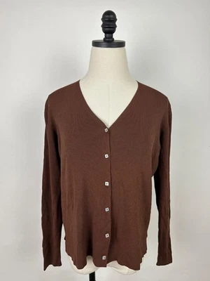 Vintage 90s Cardigan Sweater Womens Large Coffee Brown Chocolate Boxy Minimalist - Изображение 1 из 4